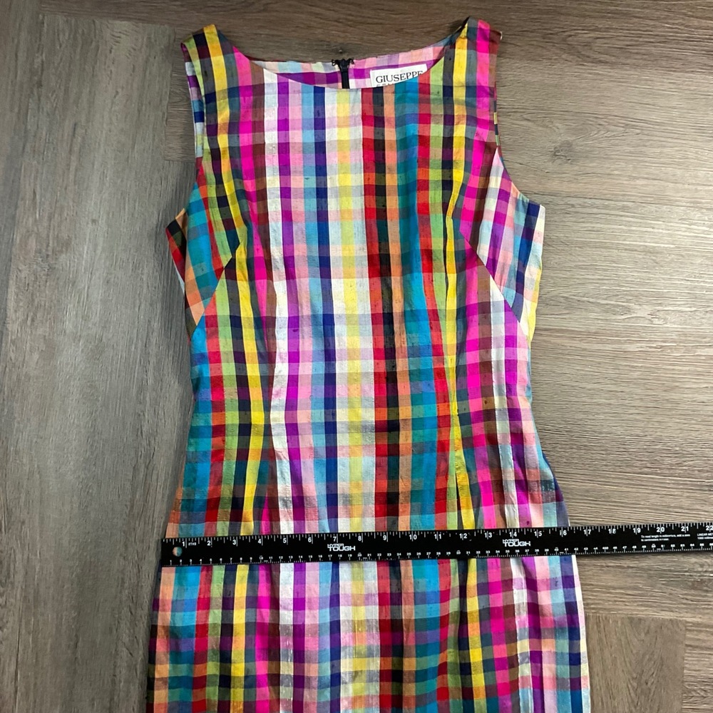 VTG Giuseppe Collection 100% Silk Madras Plaid Sheath Dress 4 Rainbow Lined - Picture 7 of 7